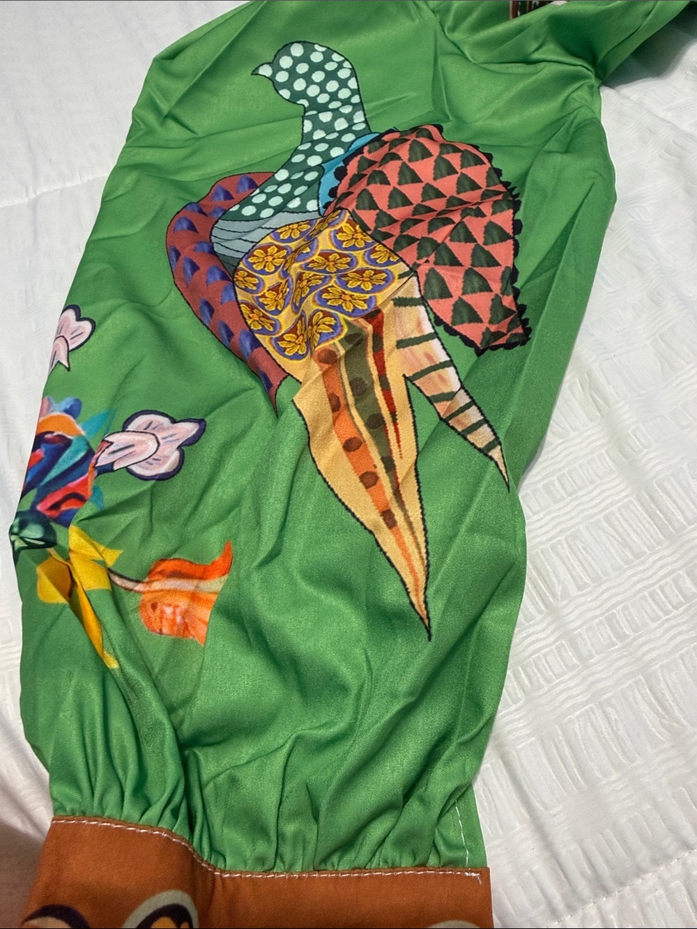 Boho Green Floral & Bird Print Maxi Shirt Dress Fall 2026 L - Picture 4 of 16